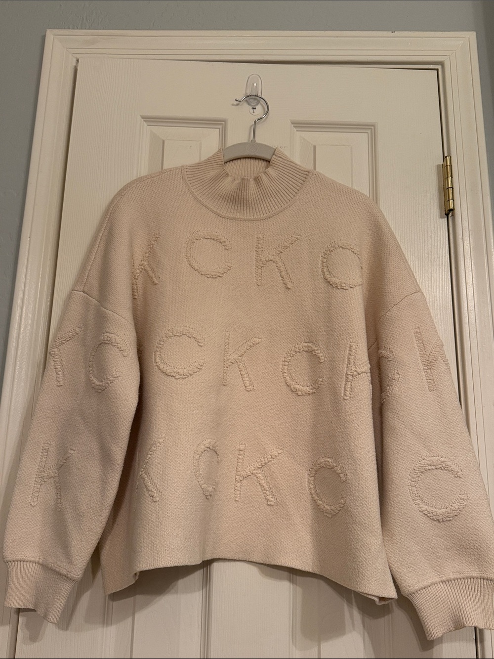 Calvin Klein Cream Textured Logo Mockneck Sweater M